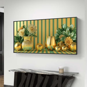 Gold and Green Floral Decor – Elegant Digital Art Print – Luxurious Digital Print