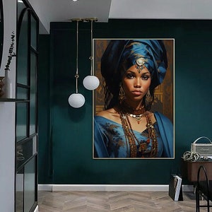 Colorful African Woman Canvas Art, African American Art, Modern art print, Fashion Decor, wall decor African, Wall Art