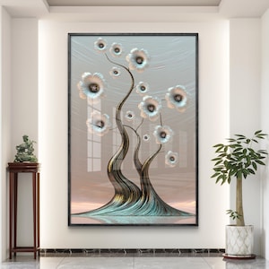 Elegant Blossoming Tree Digital Art | Modern Gold and Silver Tree Art | Instant Download Wall Decor