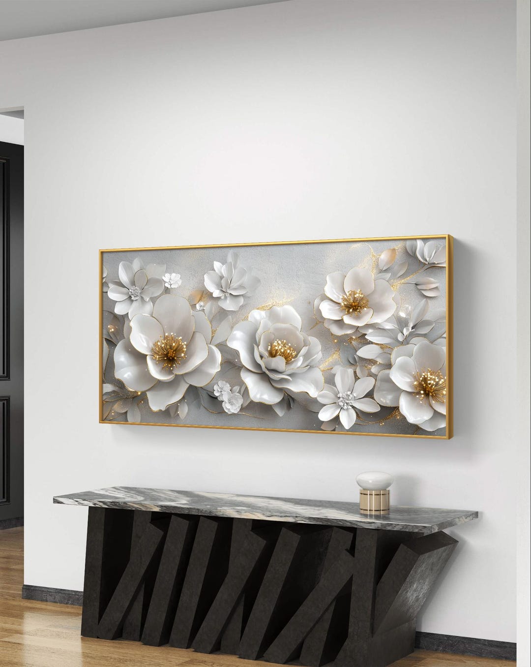 Luxury White Flowers With Gold Accents - Digital Wall Art - Etsy