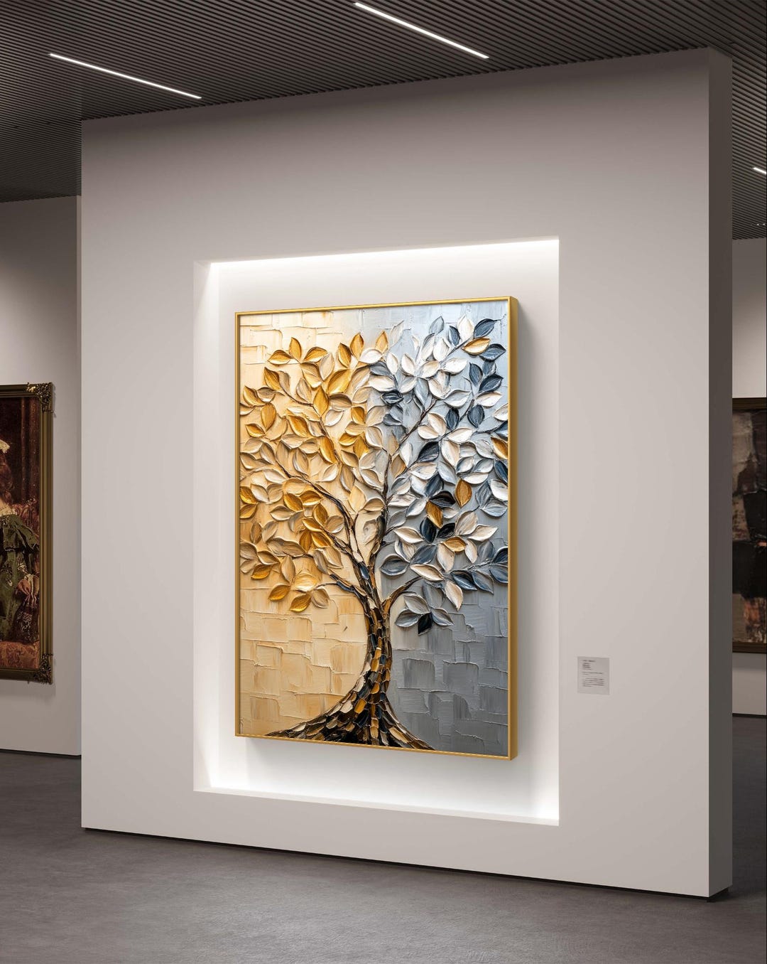 Gold & Silver Textured Tree Art: Modern Abstract Print (digital ...