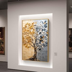 Gold and Silver Textured Tree Wall Art | Modern Abstract Tree Art | Digital Download