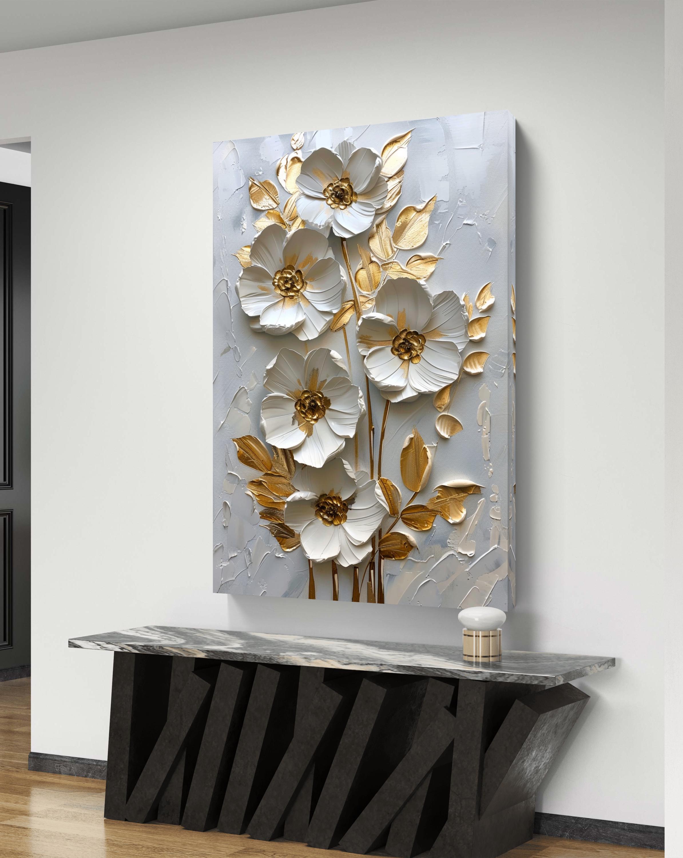 Elegant White and Gold Floral 3D Wall Art - Luxurious Home Decor - Etsy