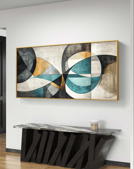 Gran corazione da parete geometrica 3D in metallo blu e oro per soggiorno | Homary