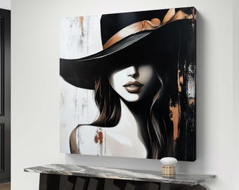 Mysterious Woman in Black Hat Digital Artwork - Modern Wall Decor