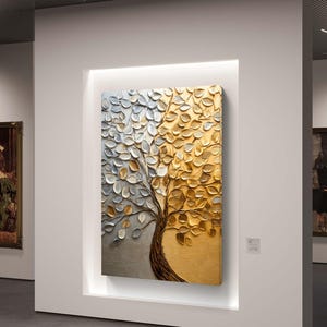 Gold and Silver Textured Tree Wall Art | Modern Abstract Tree Art | Digital Download