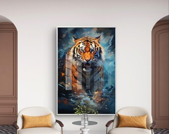 Tiger splashing through water abstract wildlife art - digital download