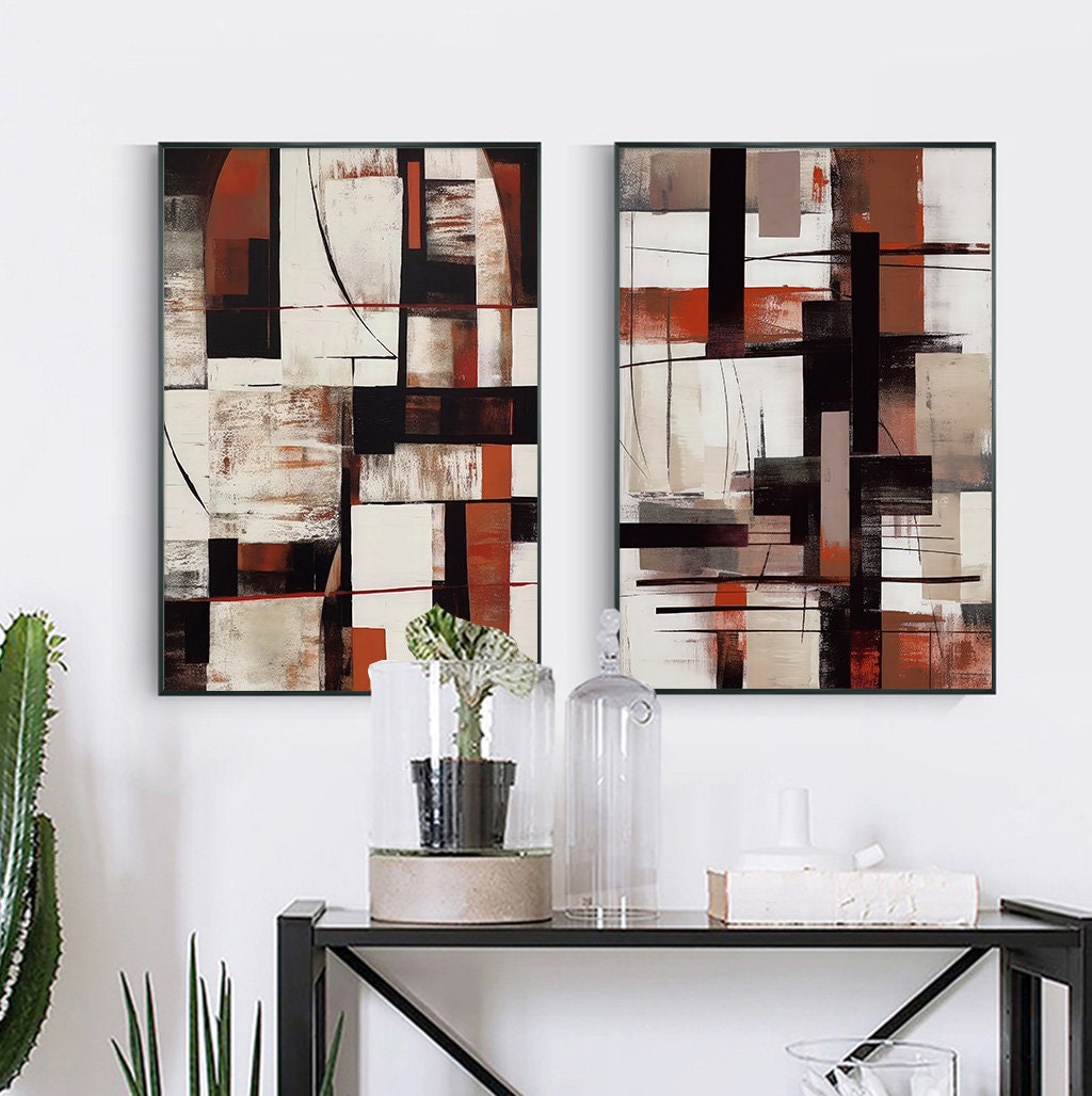 Abstract Art Print Set Modern Neutral Wall Art Set of 2 Nordic Prints ...
