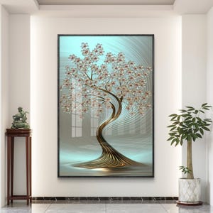 Elegant Blossoming Tree Digital Art | Modern Gold and Silver Tree Art | Instant Download Wall Decor