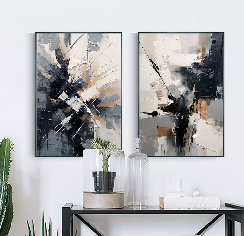 Abstract Art Print Set Modern Neutral Wall Art Set of 2 Nordic Prints ...