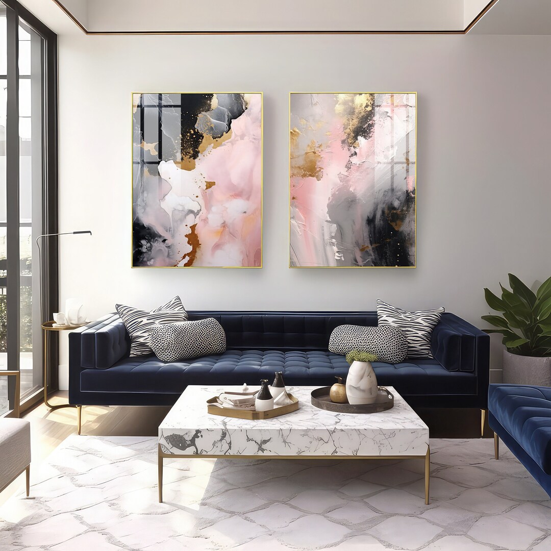 Black and Gold Wall Art, Blush Pink Wall Art, Extra Large Wall Art, 2