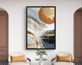 Neutral gold and black brushstrokes - minimal abstract printable art
