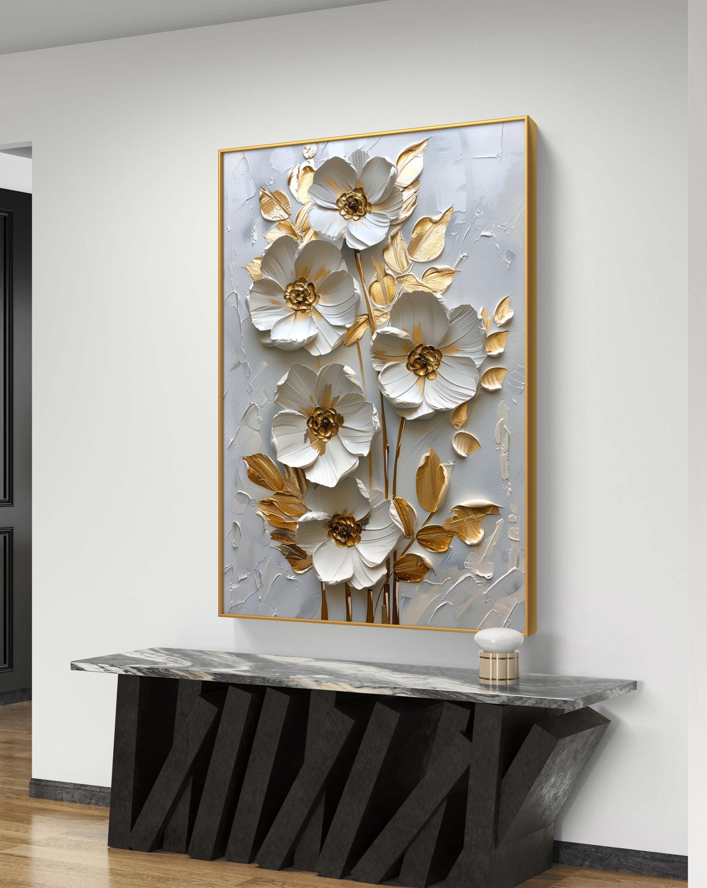 Elegant White and Gold Floral 3D Wall Art - Luxurious Home Decor - Etsy