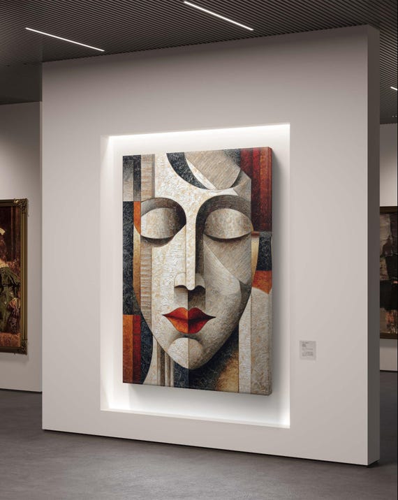 キュビズムの女性の肖像画 - 抽象的な幾何学的なデジタル壁アート