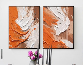 Abstract orange and white Art Print Set Modern Neutral Wall Art Set of 2 Prints Modern Abstract Art Modern  Art  Printable Abstract