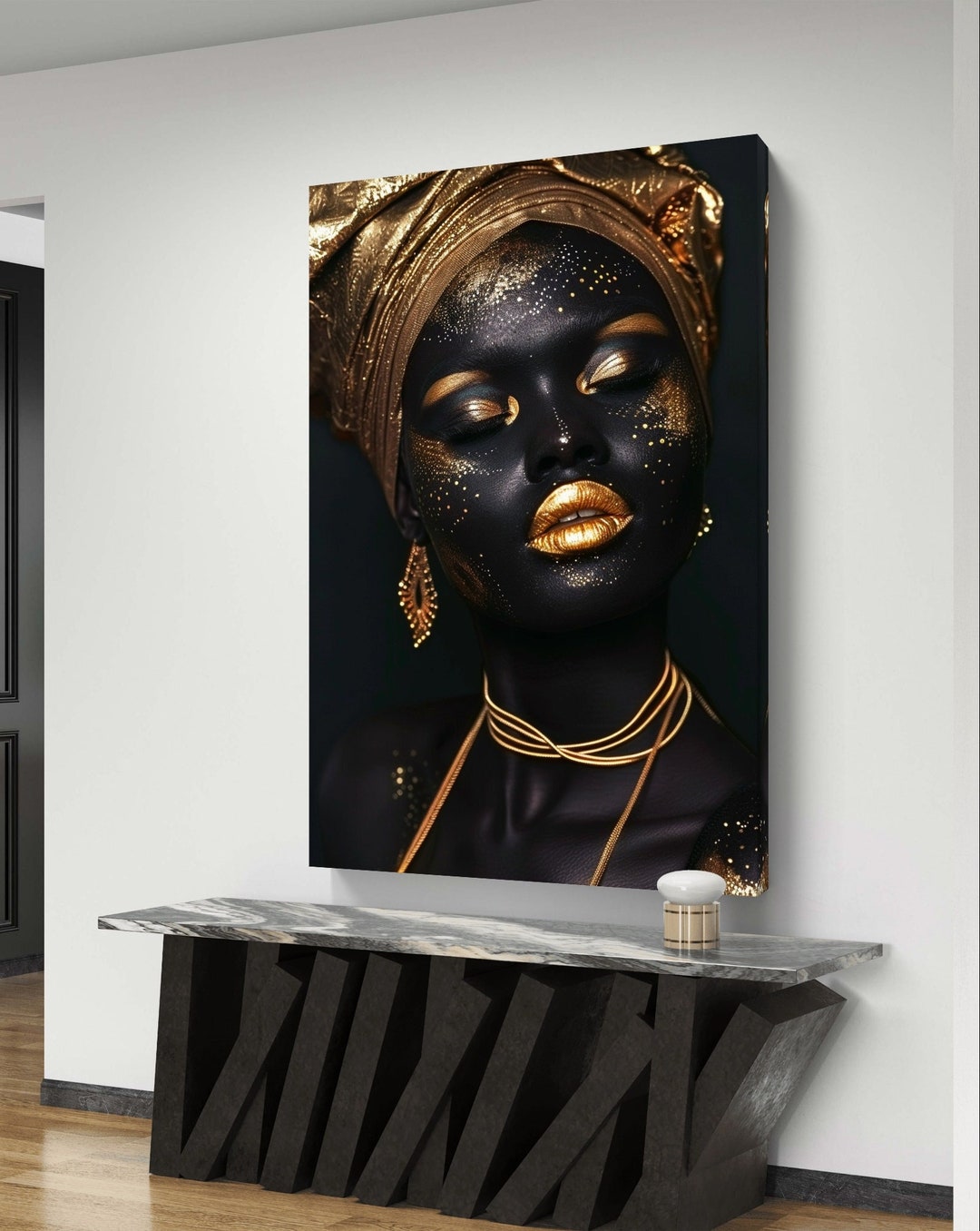 Golden Majesty - Regal Black and Gold Woman Portrait Art Print ...