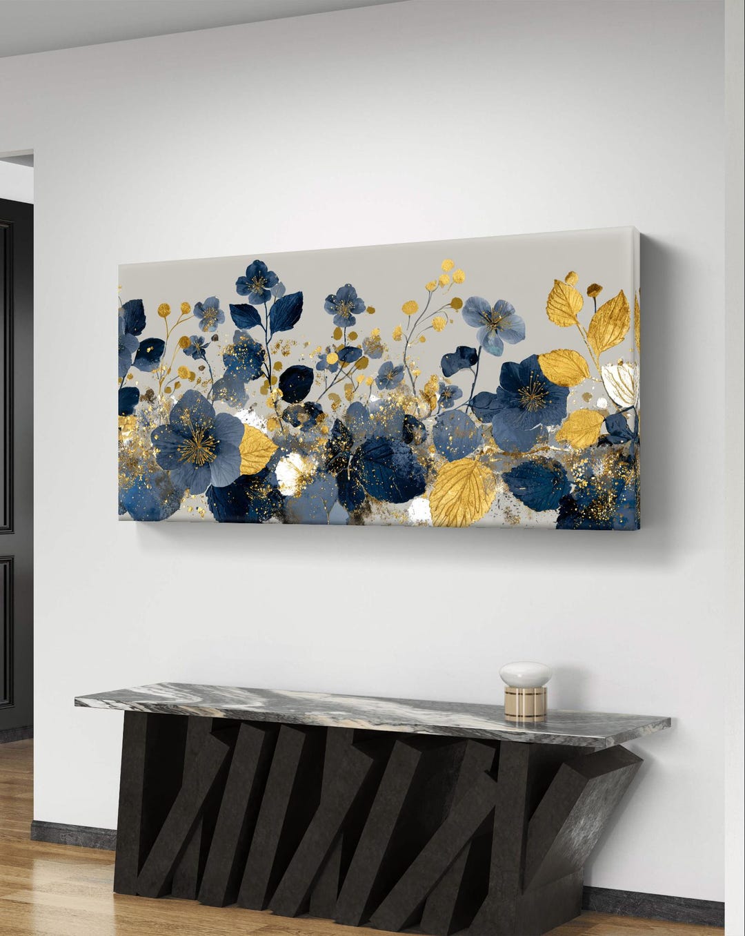 Blue and Gold Floral Wall Art Digital Download for Home Decor - Etsy