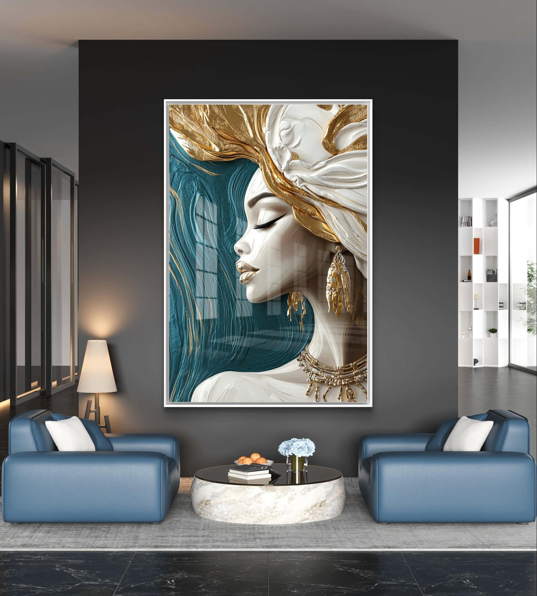 Luxury Portrait Art Print | Glamour Woman With Gold Accents | Digital ...