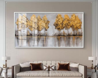 Paisaje con árboles dorados y reflejos - descarga digital