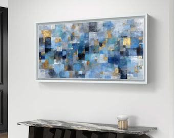 ブルーゴールドモザイク抽象画 - 高級壁アート - Etsy 日本