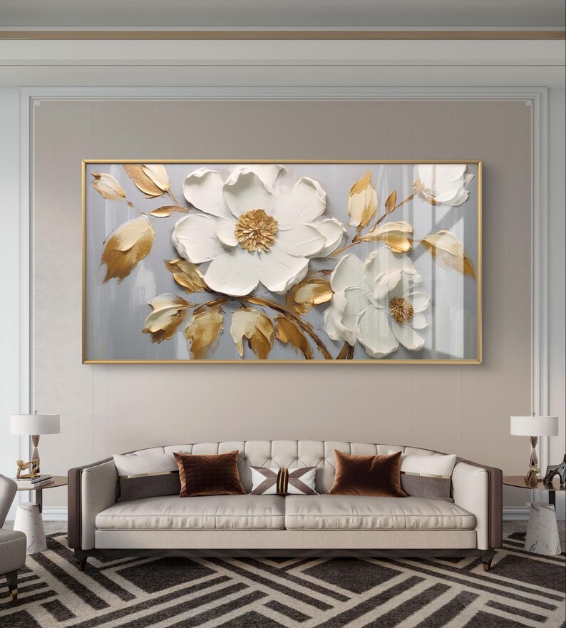White and Gold Floral Texture Wall Art - Digital Download - Etsy