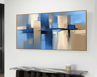 Arte abstracto azul y beige: Impresión minimalista moderna (descarga digital)