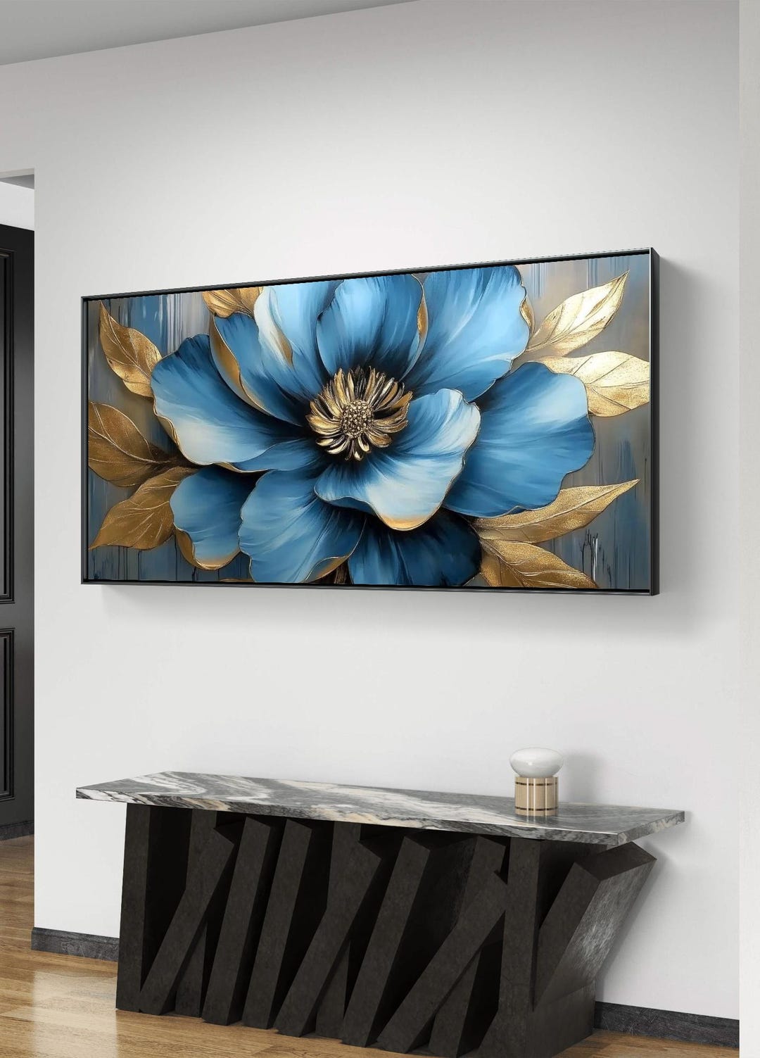 Blue Gold Flower Wall Art - Digital Download for Home Decor - Etsy