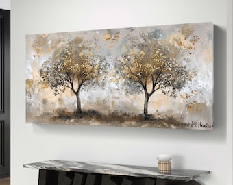 Golden Solitude: A Harmonious Forest Panorama,golden trees art.digital download