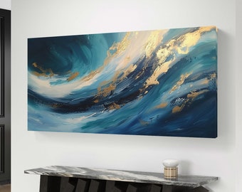 青と金の抽象画：大きな壁アート（デジタルダウンロード） - Etsy 日本