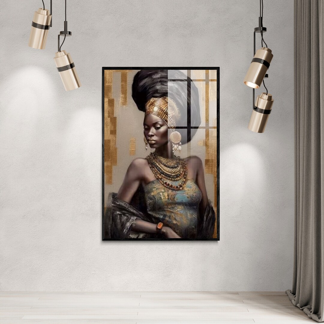 African Woman Portrait Art – Black and Gold Luxury Painting (JPG) - Etsy