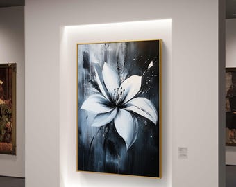 Monochrome Floral Canvas Wall Art - Elegant Black and White Flower