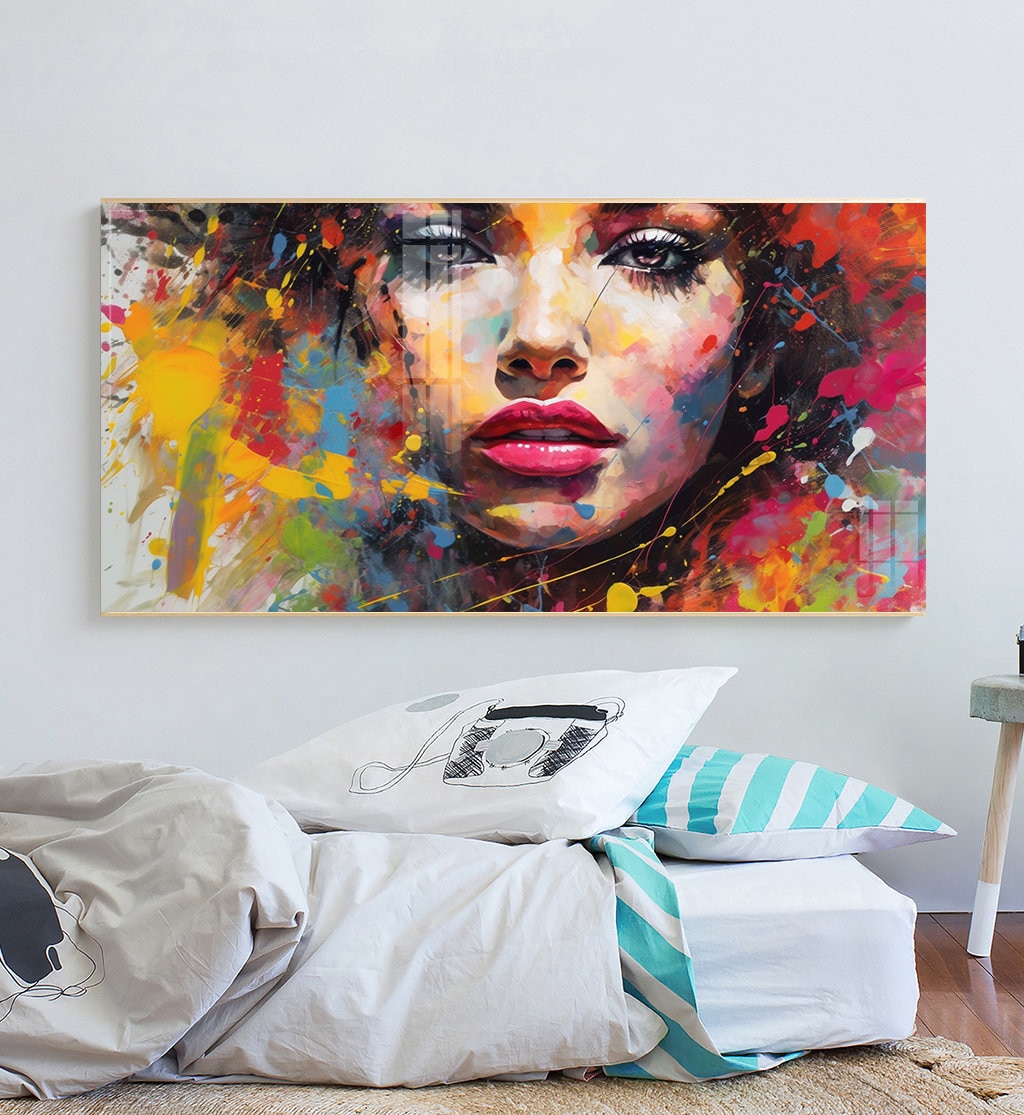 Colorful Woman Portrait Art Print – Black and Gold Lips (digital ...