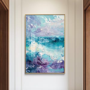 Serenity Waves - Abstract Oceanic Landscape - Blue and Purple Digital Art Printable