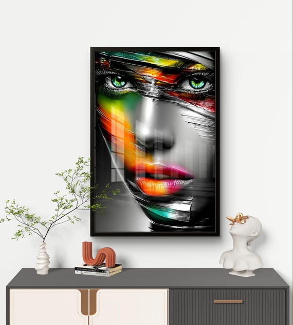 カラフルな抽象的な顔の壁アート - デジタルダウンロード - Etsy 日本