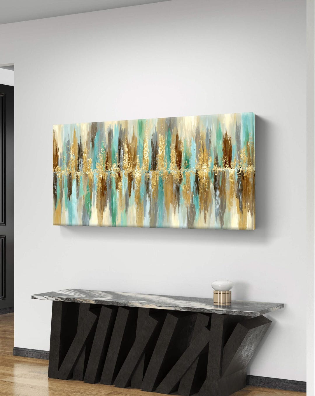 Vertical Abstract Gold and Teal Wall Art - Digital Download for Modern ...