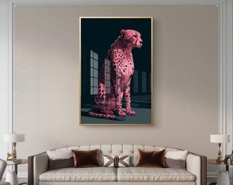 Poster pop art con ghepardo rosa – download digitale di arte murale moderna con animali