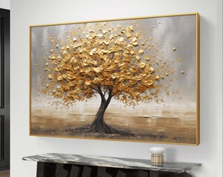 GALLERIEWALLA Quadro Astratto Foresta Con Lamina D'Oro – Tela 75x75 Cm, Dipinto A Mano, Moderno Per Soggiorno