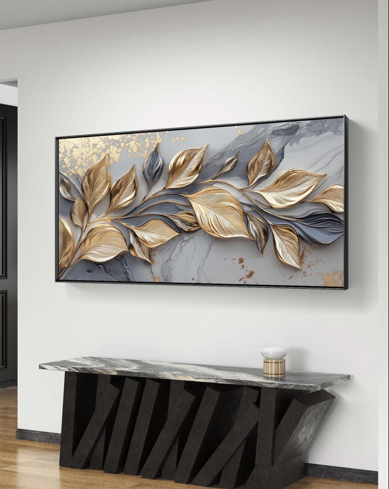 Elegant Gold and Silver Leaf Art – Luxury Botanical Wall Decor ...