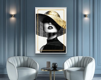 Golden hat woman - chic fashion wall art
