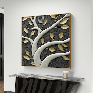 Modern Embossed Tree of Life - Gold and Silver Minimalist Digital Art