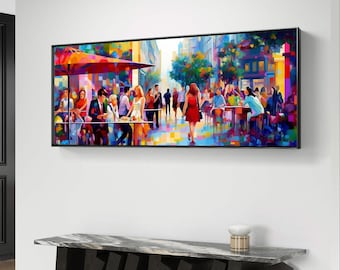 Vibrant city street scene - abstract digital wall art