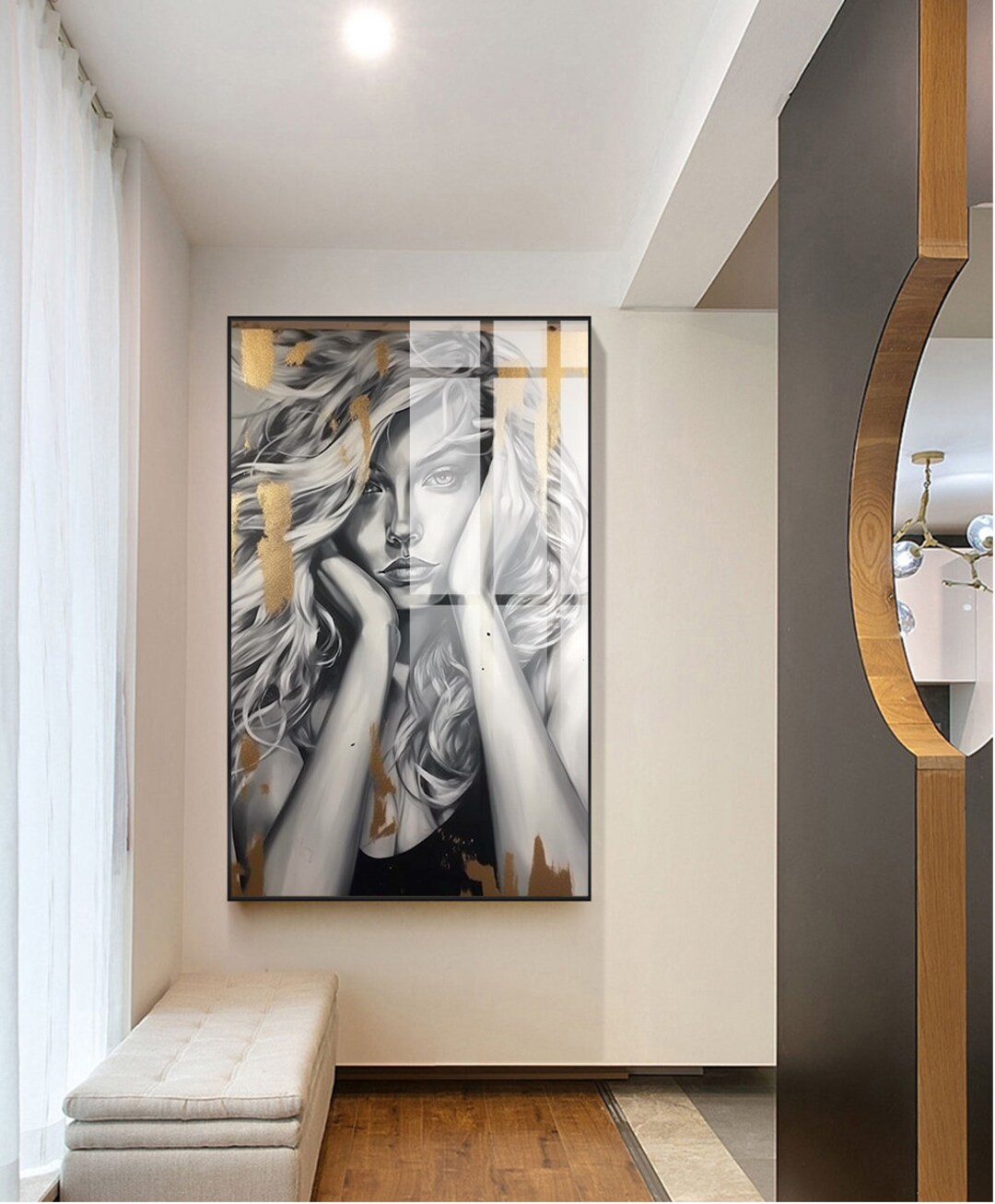 Abstract Face Wall Art, Female Figure Wall Art, Gold and White Wall Art ...