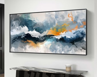 Abstract Art Print: Modern Blues & Orange Painting (Digital Download)