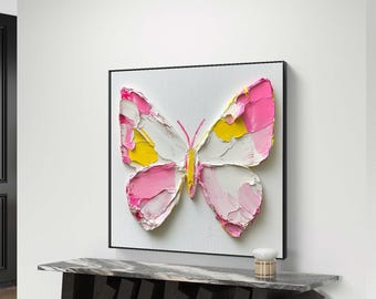 Pink and Yellow Butterfly Wall Art - Digital Download for Modern Decor
