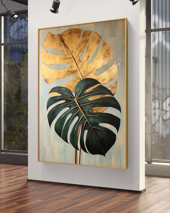 Green and Gold Monstera Leaf Print: Tropical Wall Art (digital Download) -  Etsy Hong Kong