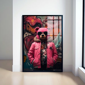 cool Teddy Bear Wall Art, Printable Digital Download, Colorful Bear Wall Decor, Modern Art Print, Street Pop Art, Urban Graffiti Poster