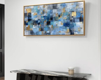 モデルルーム展示品※抽象画大 青 白 金色 茶色 作家サインあり ブルーゴールドモザイク抽象画 - 高級壁アート - Etsy 日本
