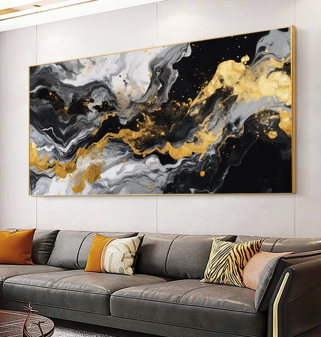 Black and White Gold Abstract Art Oil Paintingl Print Wall Art