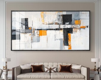 Abstract Geometric Art Print: Orange and Gray Modern Painting (Digital Download)
