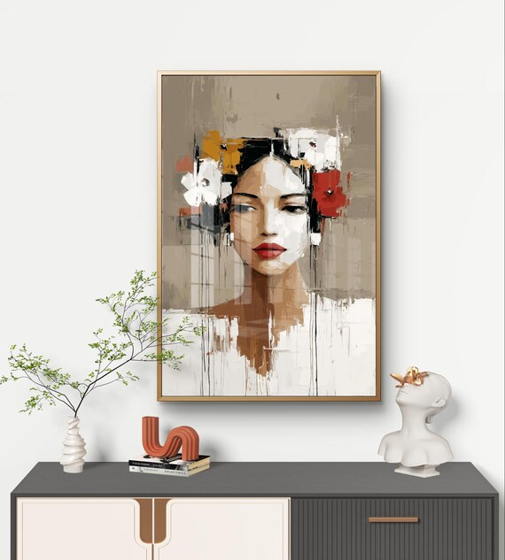 花を持つ抽象的な女性の肖像画 - デジタルダウンロード - Etsy 日本